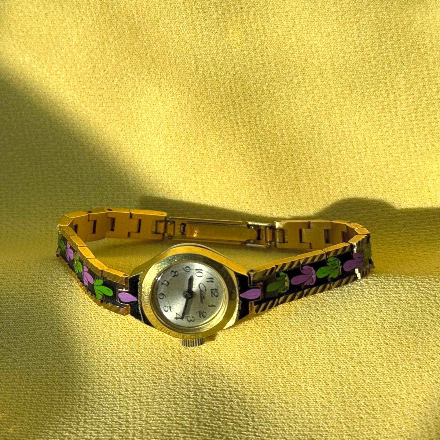 Consul Vintage Gold Plated Swiss Bracelet Enamel Watch Vintage Consul Swiss Blue Enamel Mechanical Pendant Watch  main image 4