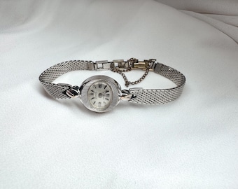 Vintage Wittnauer Ladies Swiss Wristwatch | 10K Gold Filled Clasp | Silver Tone Mesh Bracelet | Mid Century Watch | Untested