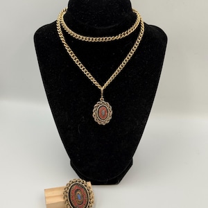 Vintage Sarah Coventry Necklace and Brooch Set ~ "Old Vienna" Collection ~ 1975 Gold Tone Filigree Set