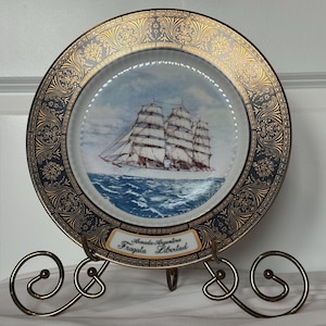 Vintage Fragata Libertad Porcelain Plate – Argentine Navy Tall Ship Collector Plate – Nautical Decor by Porcelana Tsuji - Gallery Wall Art