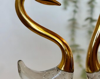 Set of 2 Vintage 1960s Murano Brass and Glass Gold Swan Set | Art 
