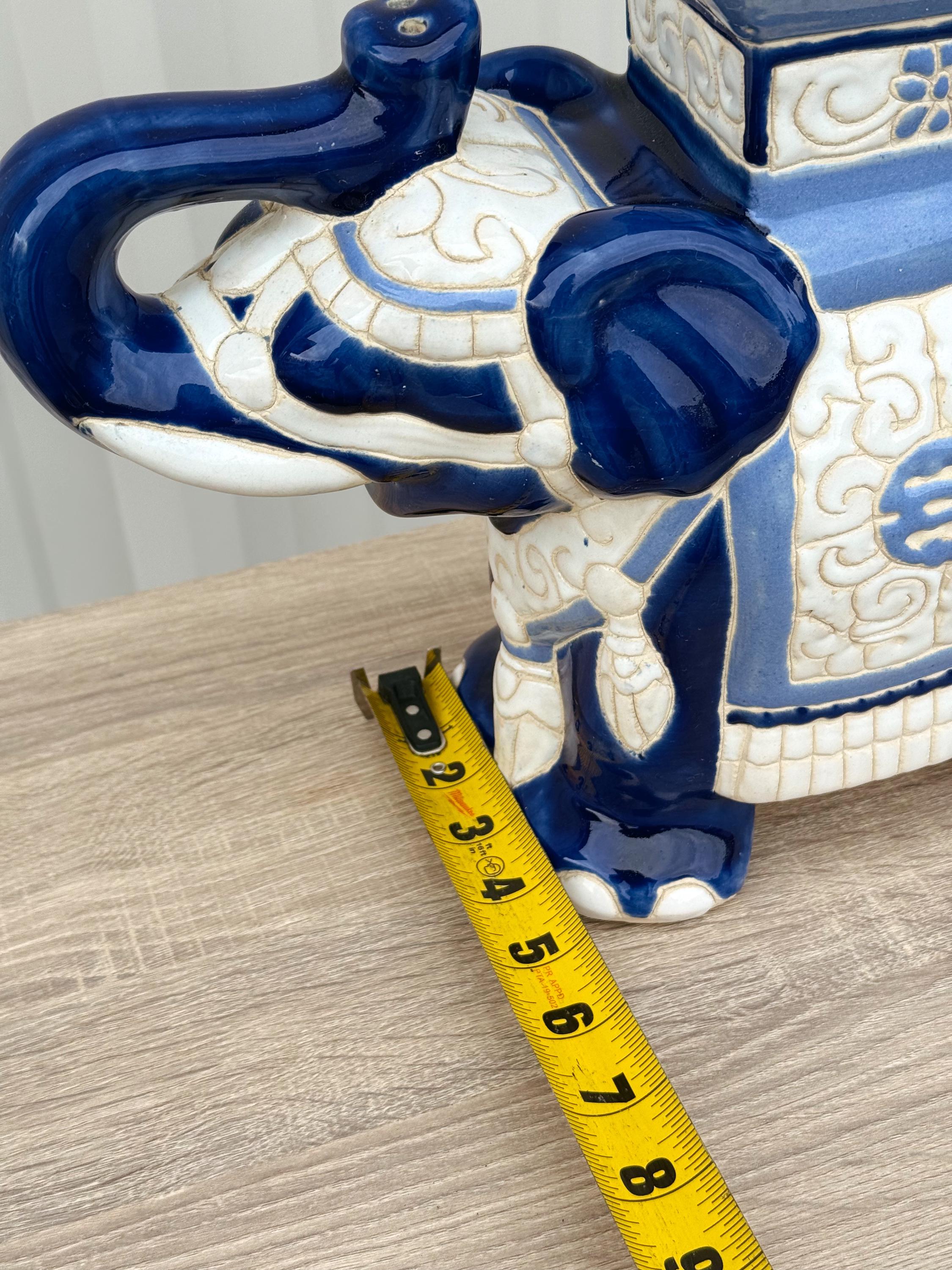 Vintage Chinoiserie Blue and White Ceramic Elephant Garden Plant