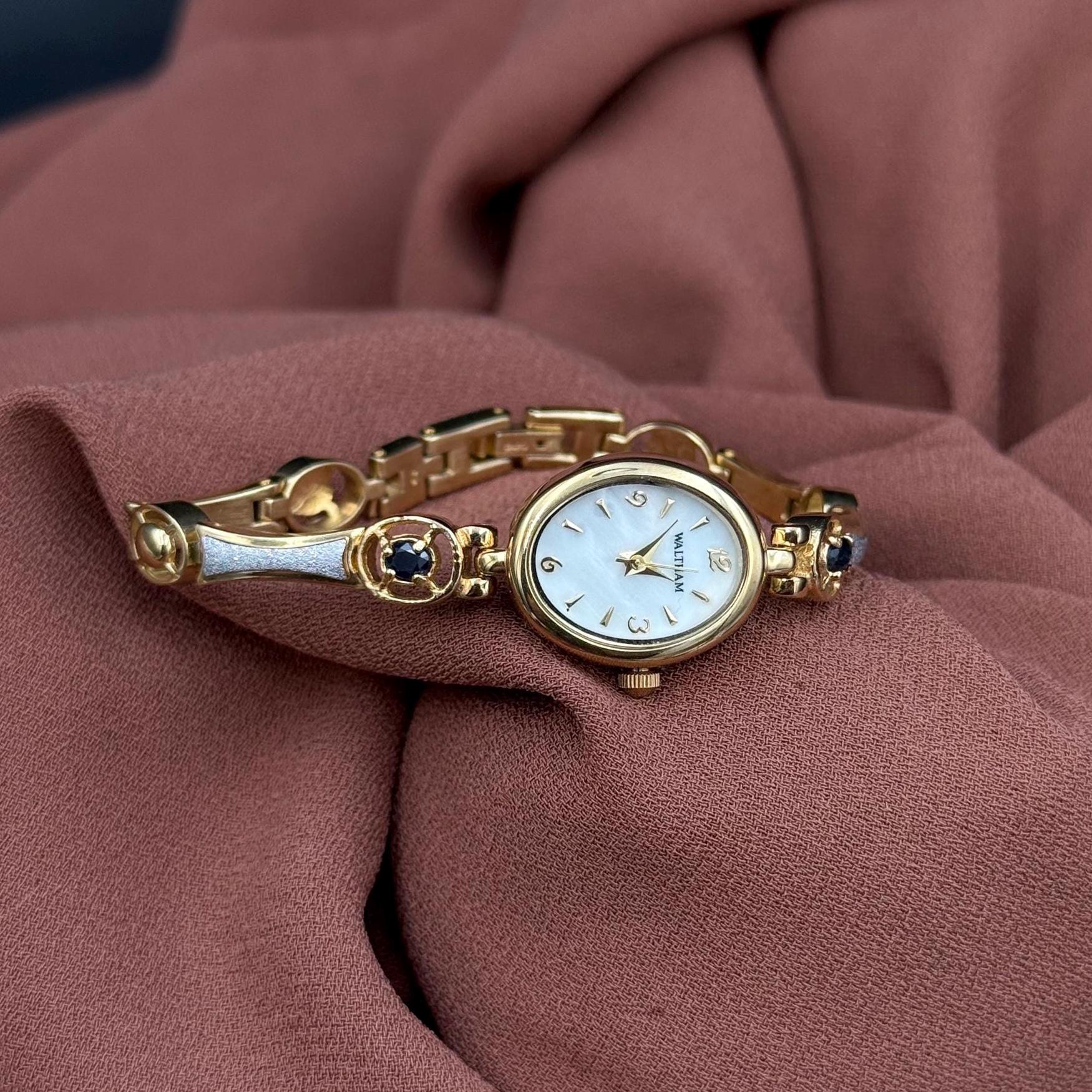 Pearl Gold-ToneDual Dial  Bracelet Watch with Blue and Cream Enamel Accents. david_tide.jpg main image 3