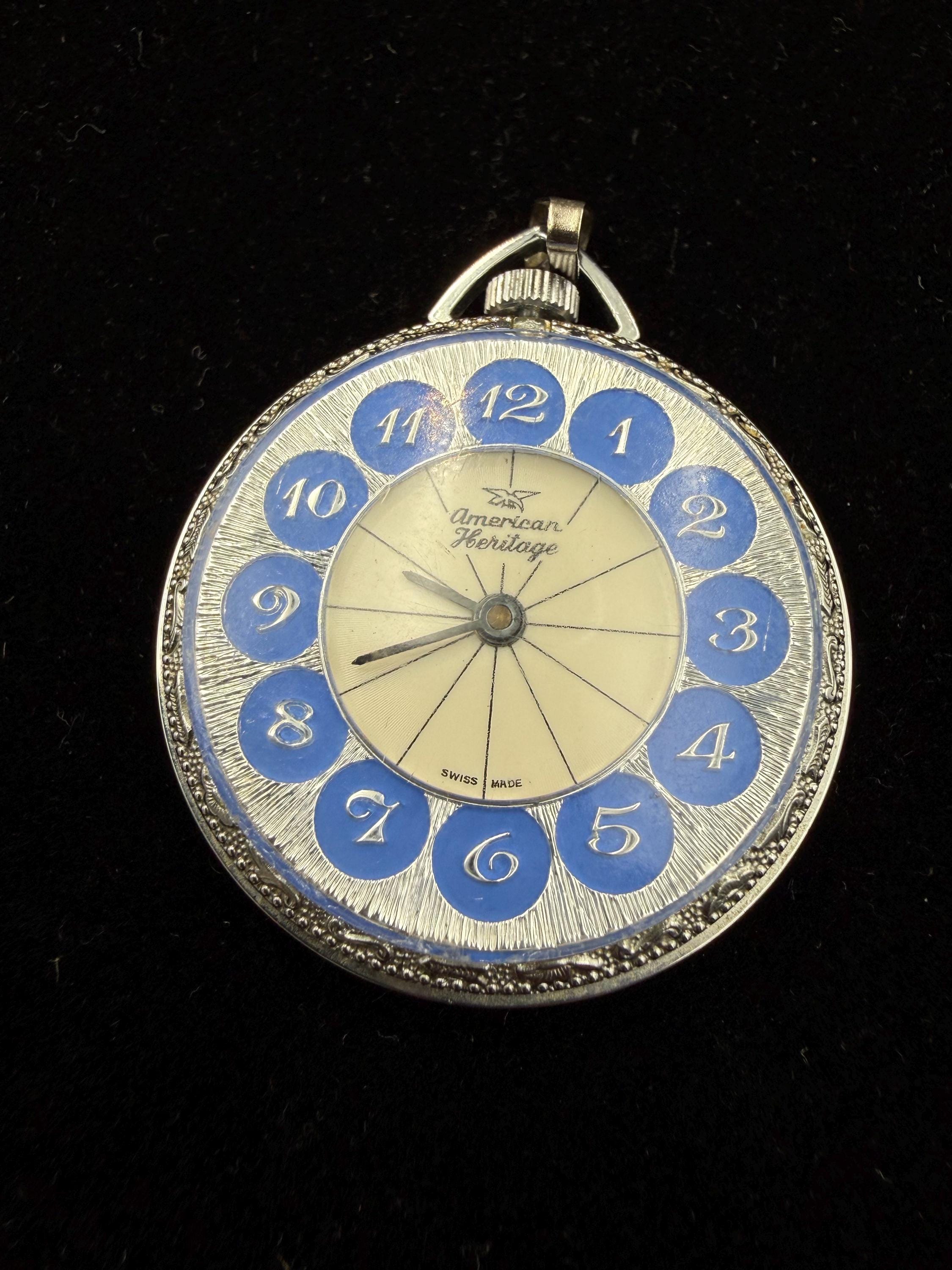 American Heritage Gold and Blue Pocket Watch Pendant Vintage American Heritage Pocket Watch / Necklace in Box - Etsy main image 2