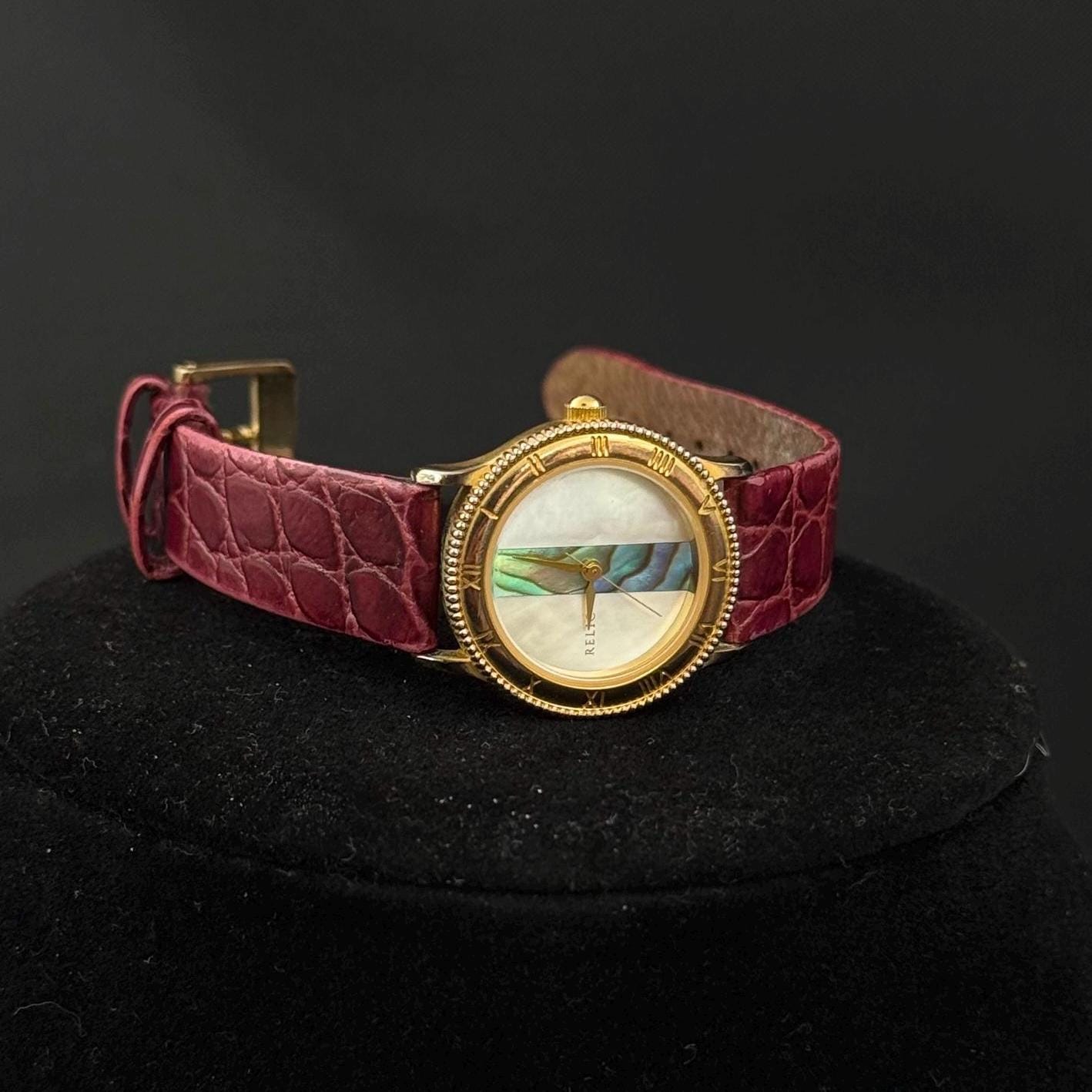 Vtg Fossil Women\'s Wrist Watch Wide Striped Ribbon Pearl Snap Band New Battery Fossil Pearl Watch - Etsy main image 4