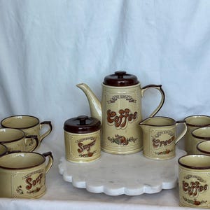 Vintage Fine Quality Complete 11 Piece Set JAPAN ASAKE Jay Import Company | 4 Handle Soup Bowl | 4 Coffe Mug | 1 Coffee Pitcher Cream Sugar
