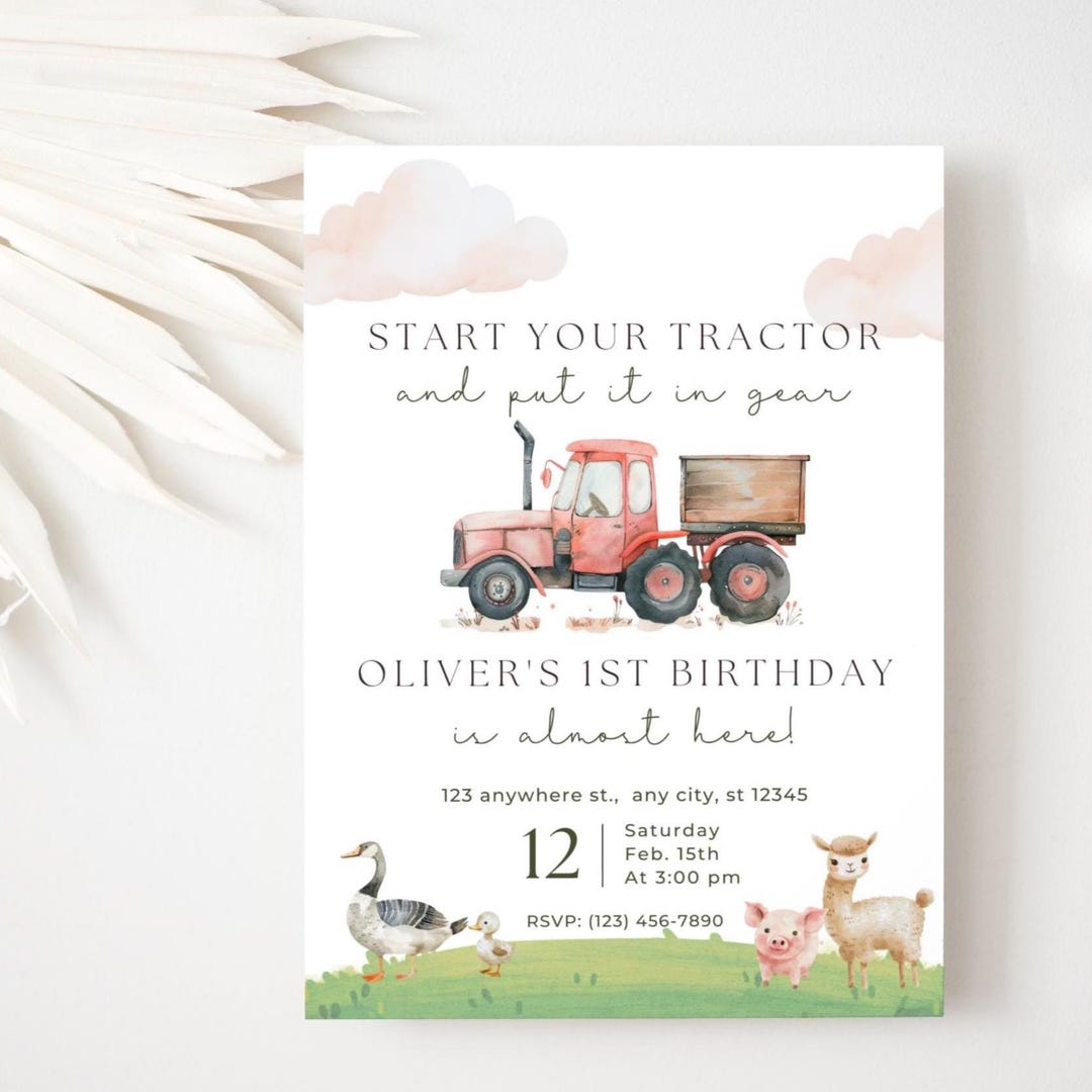 Editable Farm Birthday Invitation | Tractor Theme Party | Barnyard ...