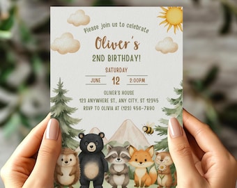 Woodland Animals Birthday Invitation - Editable Digital Download - Forest Party Invite