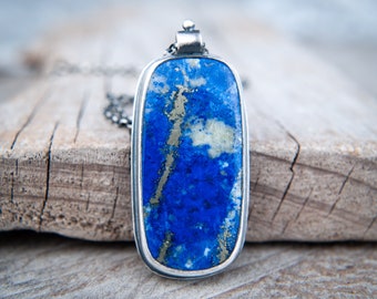 Sky ~ Lapis Pyrite Pendant in Oxidised Sterling Silver