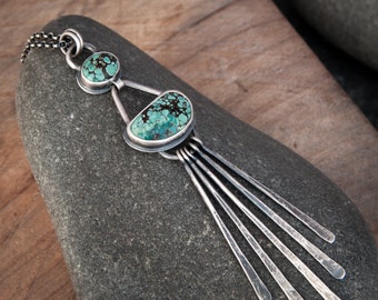 Natural Turquoise and Oxidised Sterling Silver Pendant