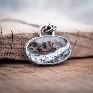 Dendritic Opal Pendant in Oxidised Sterling Silver Winter Snow Pendant image 6