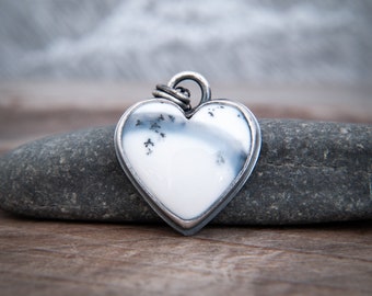 Unfrozen Heart - Dendritic Opal Pendant in Oxidised Sterling Silver ~ Dendrite Opal Heart Pendant ~ Hand Forged Oxidised Sterling Silver