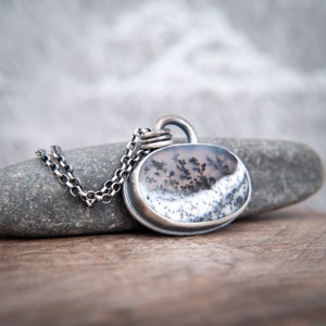 Dendritic Opal Pendant in Oxidised Sterling Silver Winter Snow Pendant image 3