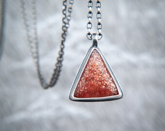 Confetti Sunstone Pendant in Oxidised Sterling Silver ~ Hand Forged