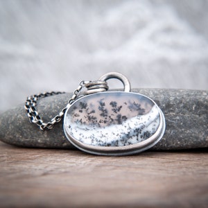 Dendritic Opal Pendant in Oxidised Sterling Silver Winter Snow Pendant image 1