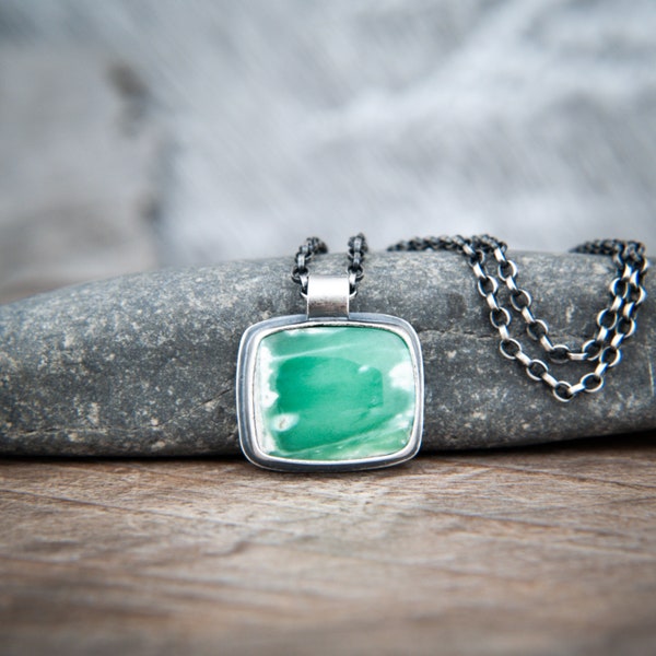 Utah Variscite Pendant ~ Oxidised Sterling Silver Hand Forged Pendant