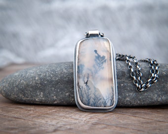 Dendritic Agate Pendant in Oxidised Sterling Silver