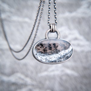 Dendritic Opal Pendant in Oxidised Sterling Silver Winter Snow Pendant image 2
