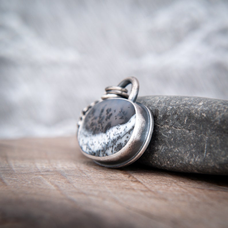 Dendritic Opal Pendant in Oxidised Sterling Silver Winter Snow Pendant image 4