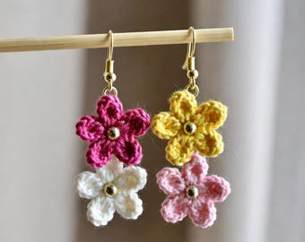 Handmade Micro Crochet Flower Earrings – Custom Color Choice