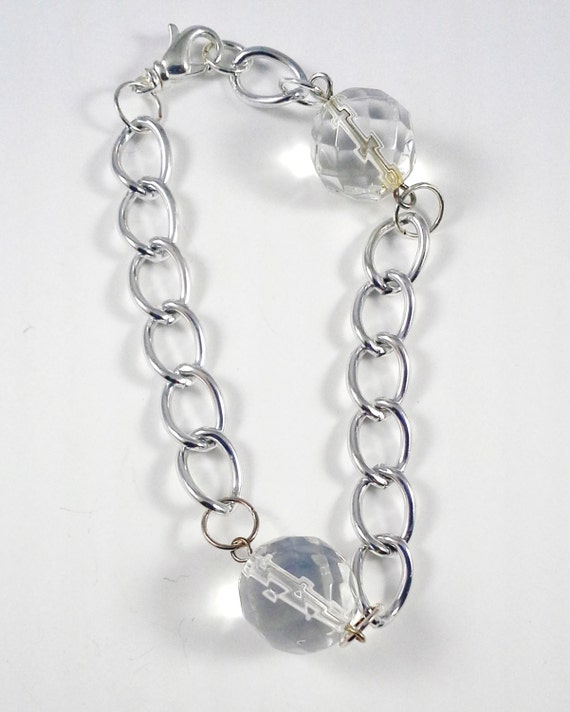 5x5 Collection:  Bracelet 14mm Crystal Balls & Silver Plated Chain 7 inches. The Five Items (Sold Separately) Total Approx. Five Feet.