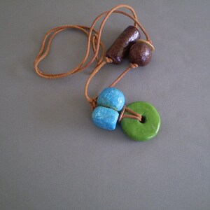 Handcrafted Turquoise Blue, Green & Brown Necklace Faience or Egyptian Paste Beads image 1