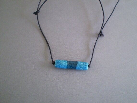 Two-Toned Turquoise Blue and Lapis Blended Tube Pendant Necklace