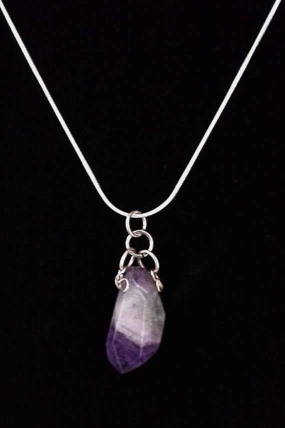 Amethyst Necklace Pendant 28mm x 13mm x 8mm Amethyst Stone Pendant Plus SS Bale 40mm on a 24-inch Sterling Silver 1mm Snake Chain.