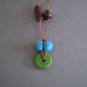 Handcrafted Turquoise Blue, Green & Brown Necklace Faience or Egyptian Paste Beads image 2