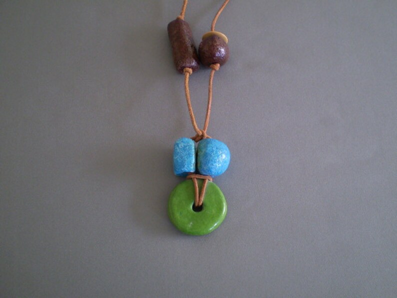 Handcrafted Turquoise Blue, Green & Brown Necklace Faience or Egyptian Paste Beads image 2