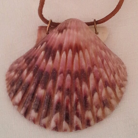 Scallop Shell Shades of Pink Pendant 2.3 x 2.2 x .5 inches on Copper Color Leather Cord - Jewelry by Jennell (JxJ)