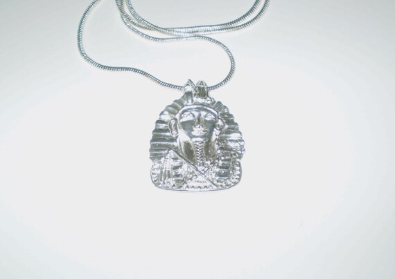Silver Clay Pendant of King Tutankhamun 41mm x 32mm x 4mm Handcrafted from .999 Silver - Jewelry by Jennell (JxJ)