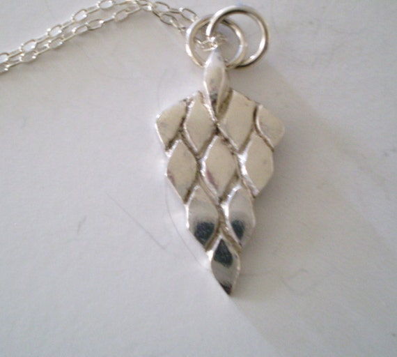 Fine (.999) Silver Textured Cone 26 mm x 13 mm x 1 mm Pendant 18 inch Sterling silver Chain