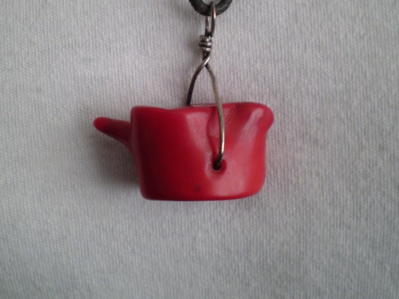 Pendant Necklace Red Branch Coral 37mm x 20mm Sterling Silver & Silver Plated on 24 inch Black Leather Cord