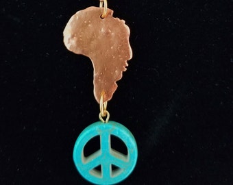 PEACE Africa Pendant Necklace Cameo (USO) Copper Metal Clay, Howlite and Copper Chain 17 inches