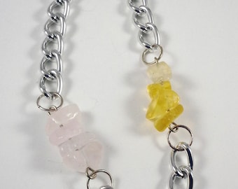 Pastel Rainbow Collection:  Amethyst, Blue Lace Agate, Green Fluorite, Lemon Quartz & Rose Quartz Bracelet Silver Plated Chain 7 inches