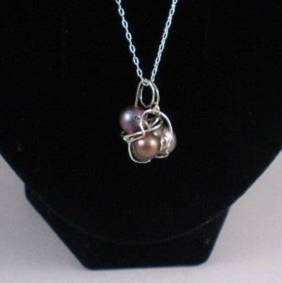 Pendant Necklace Peacock Freshwater Pearls and Sterling Silver Wire - Jewelry by Jennell (JxJ)