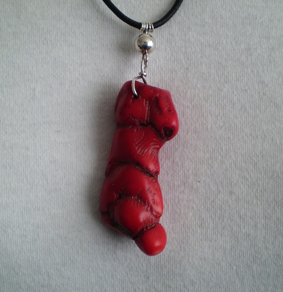 Pendant Necklace Red Branch Coral 58mm x 26mm Sterling Silver & Silver Plated on 22 inch Black Leather Cord