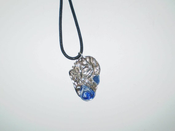 Silver Clay Moon Over Lakes Pendant 37mm x 27mm x 6mm on a 20-inch Black Leather Cord - Jewelry by Jennell (JxJ)