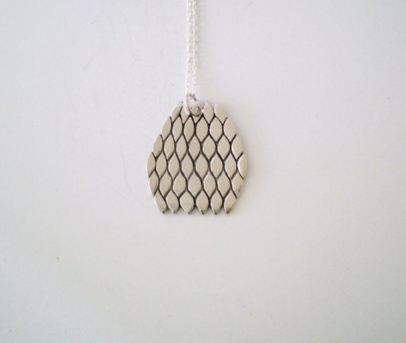 Fine (.999) Silver Textured Oval Cone 35 mm x 30 mm x 1 mm Pendant 18 inch Sterling silver Chain