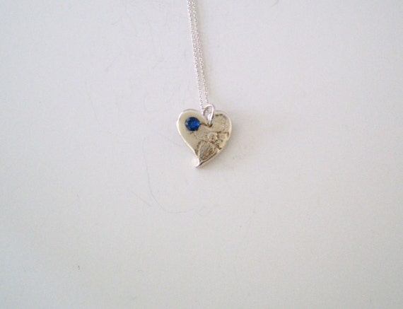 Silver Heart with Sapphire (Simulated) and Flower Pendant on an 18 inch Sterling Silver Chain