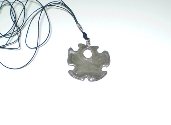 Silver Sand Dollar Necklace  Silver (.999) Metal Clay 2-in x 1 7/8-in Pendant on Black Leather Cord - Jewelry by Jennell (JxJ)