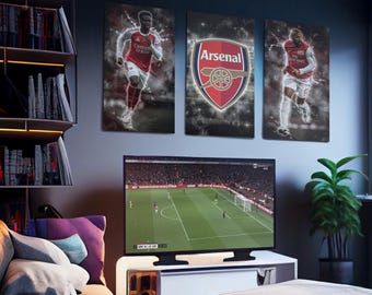 Arsenal Poster Set of 3, Thierry Henry Bukayo Saka Wall Art, Soccer Gift for Him, Sports Bedroom Decor, Printable Digital Art