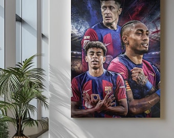 Barcelona Football Poster: Lewandowski, Raphinha, Yamal