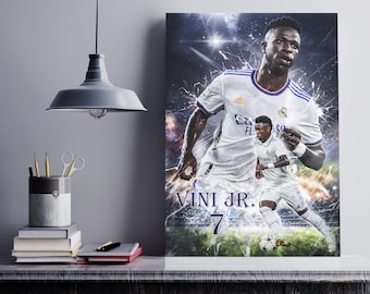 Vinicius Jr Poster, Real Madrid Wall Art, Soccer Gift for Him, Sports Bedroom Decor, Printable Digital Art