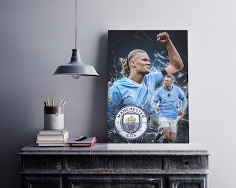 Erling Haaland Poster, Manchester City Wall Art, Soccer Gift for Him, Sports Bedroom Decor, Printable Digital Art