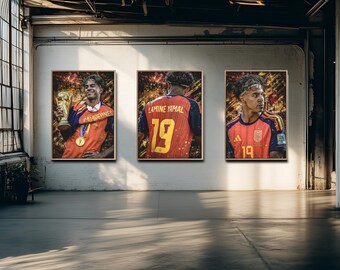 Lamine Yamal Poster Set of 3, Spain Wall Art, Soccer Gift for Him, Sports Bedroom Decor, Printable Digital Art