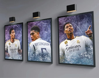 Jude Bellingham Poster Set of 3, Real Madrid Wall Art, Soccer Gift for Him, Sports Bedroom Decor, Printable Digital Art