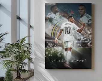 Kylian Mbappe 10 Real Madrid Poster, Number 10 Soccer Wall Art, Gift for Him, Sports Bedroom Decor, Printable Digital Art