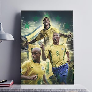 サイン入りポスター３枚セット　ブラジル代表　ジュニーニョ　ジーニョ　ロナウダン ブラジルサッカーのレジェンドポスター：ロナウジーニョ、ロナウド